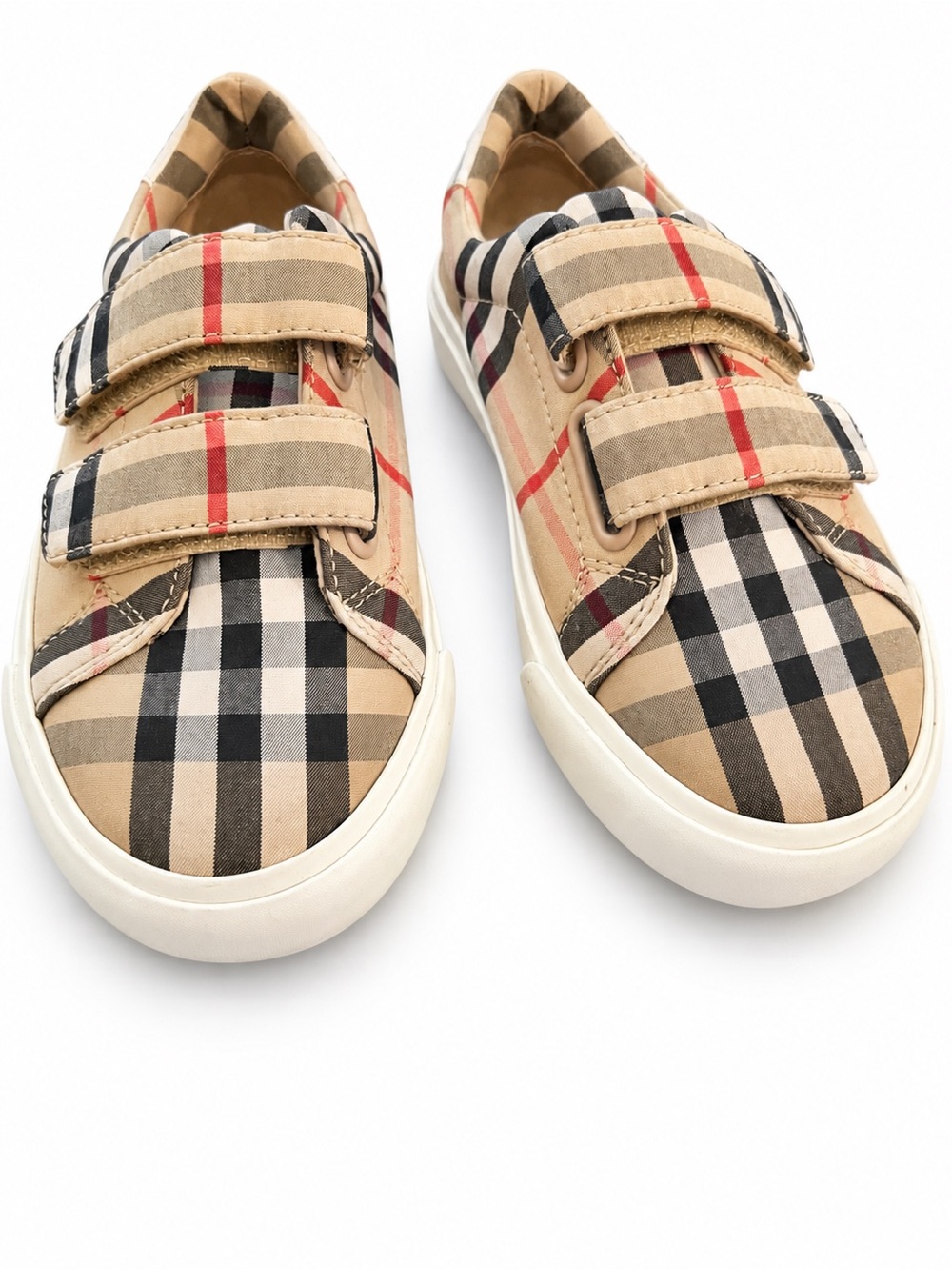 Burberry Kids Beige and Black Nova Check Velcro Sneakers